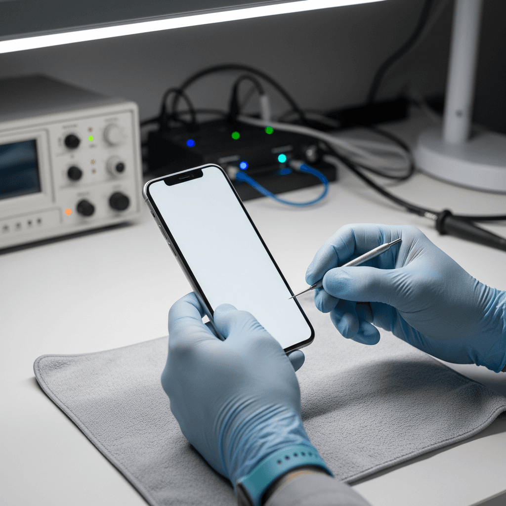 Close-up of the ReliefWave Pro device resting on a table with its gel pads