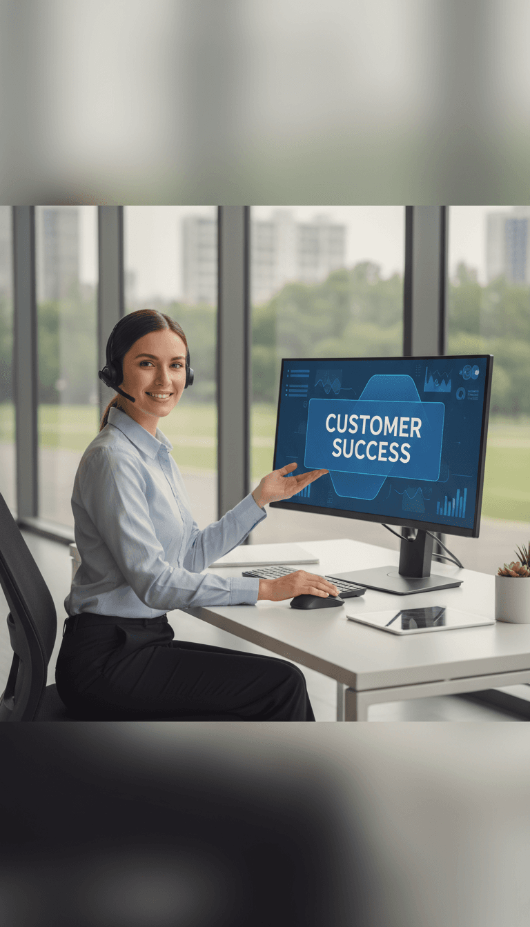 Friendly customer support representative at a desk